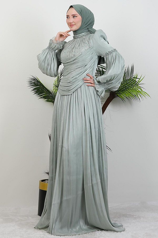 GİYZAMİLA-Lace Detail Yoryo Evening Dress Light Mint 1