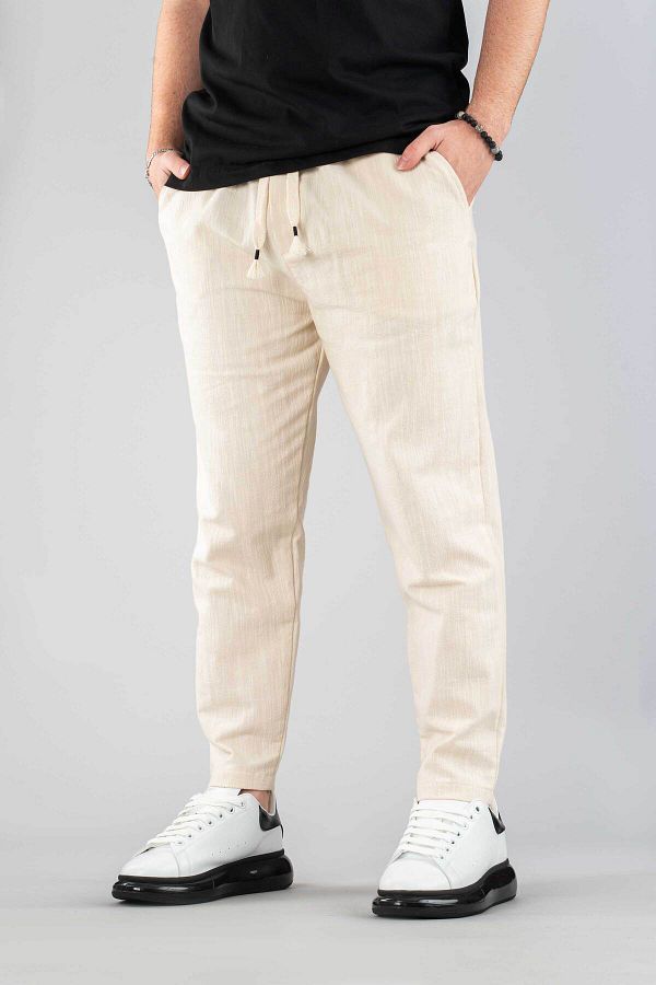 bombe-Men's Jogger Linen Pants Elastic Waist Drawstring Cotton Casual Boyfriend Pants 1