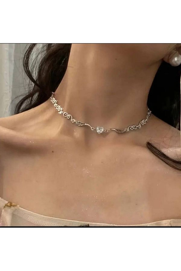 STEELVA-Silver Color Stone Necklace 1