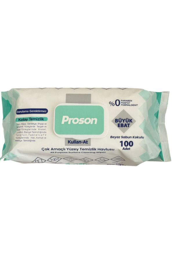 Proson Yüzey Temizlik Havlusu 100'lü Büyük Ebat - Beyaz Sabun Kokulu