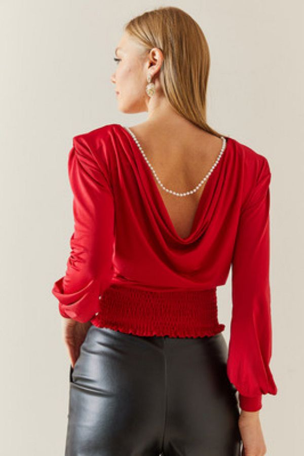 trendalisse-Women's Back Pearl Pendant Sandy Blouse 1
