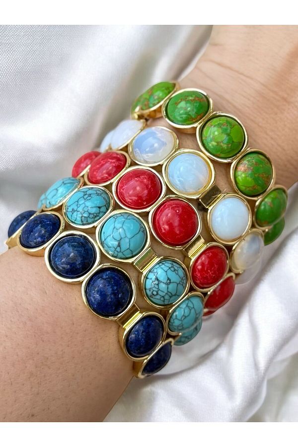 MyladyAccessoriess-Special Series Opal Stone and Rubber Detailed Brass Plated Bracelet Red 1