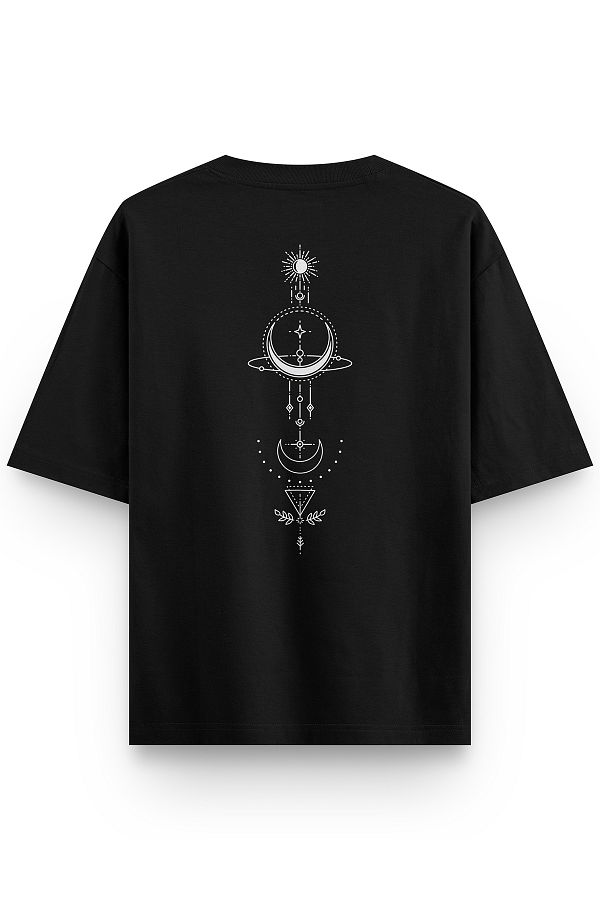 Overoz-Μαύρο μπλουζάκι Oversize Minimal Illustration Πίσω Τυπωμένο Oversize Unisex Tshirt 1353 1