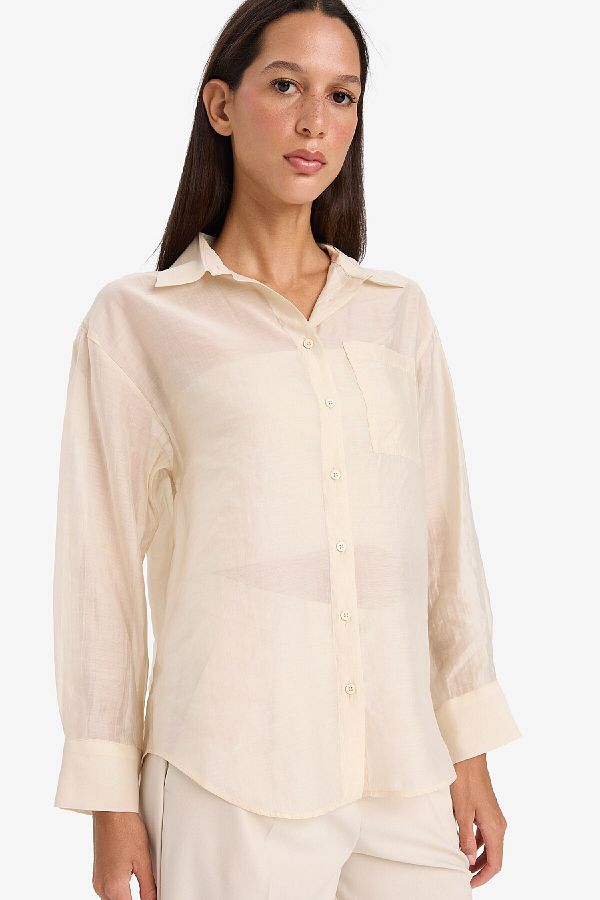 DeFacto-Oversize Wide Fit Basic Απλό Modal Μακρυμάνικο Πουκάμισο E3866ax25sp 1