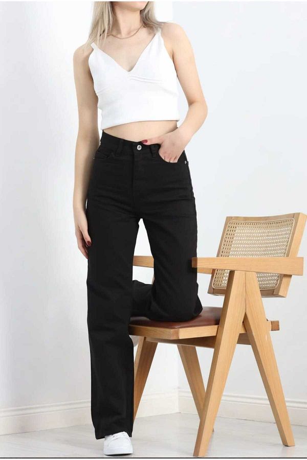 JAXEN-Freya 90's Wide Leg Women's Non-Fading Black Lycra Palazzo Jeans Denim Trousers 1