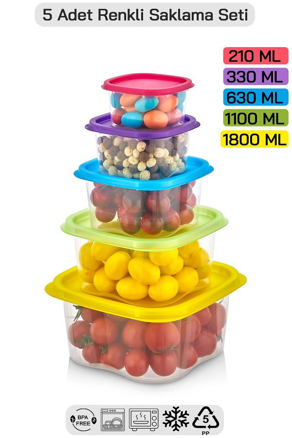 HOMENIVA-5 Size Square Storage Container Set - Storage Container Suitable for Microwave and Deep Freezer 1