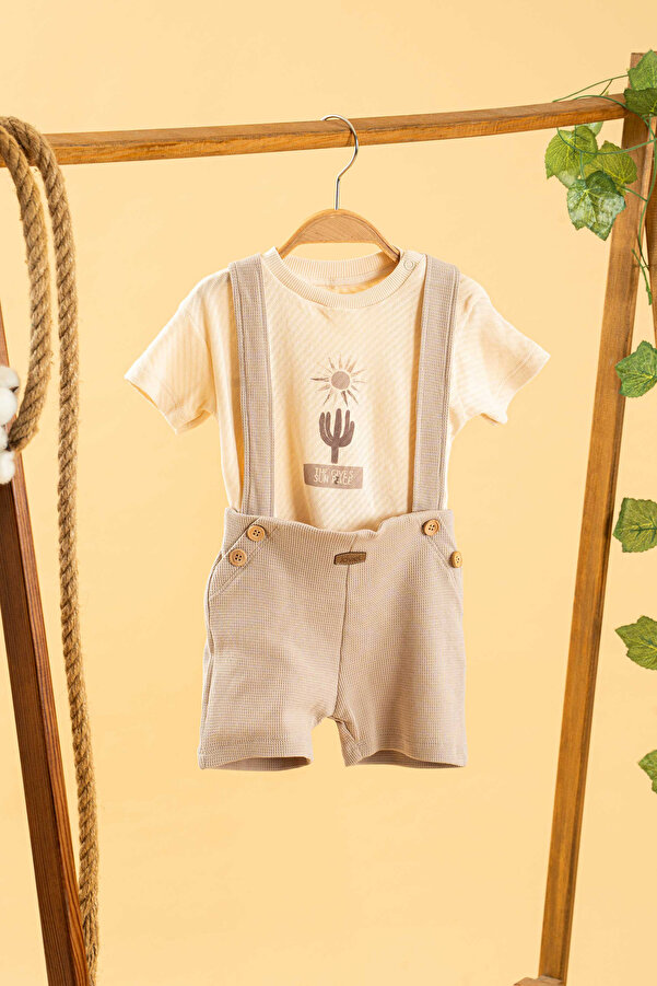 bombe Kız Erkek Bebek Çocuk Krem 2'li Takım Natural Pamuklu Ilk Ben Trend Moda Alt Üst Takım