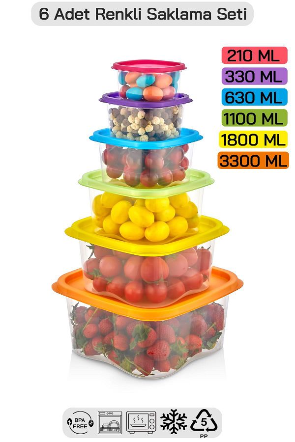 HOMENIVA-6 Size Square Storage Container Set - Storage Container Suitable for Microwave and Deep Freezer 1