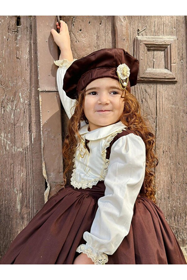 Hly Karol Tasarım Balkabağı Kahve Retro Vintage Kız Çocuk Elbisesi Özel Dikim,Doğum Günü 0-12 Yaş uygun