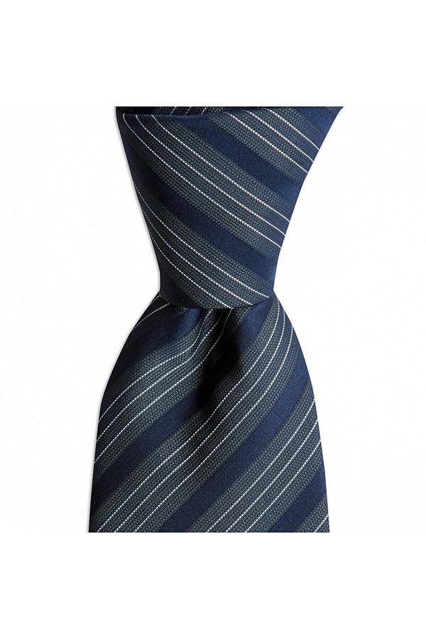 1001 Kravat-Navy Blue Striped 8 cm Wide Tie 1