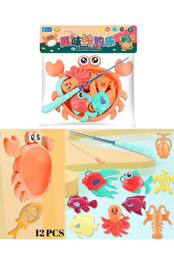 Ailenizin Oyuncakçısı Plaj Ve Banyo Oyuncağı Yengeçli Balık Tutma Oyunu 12 Parça Oltalı Balık Yakalama Oyuncağı