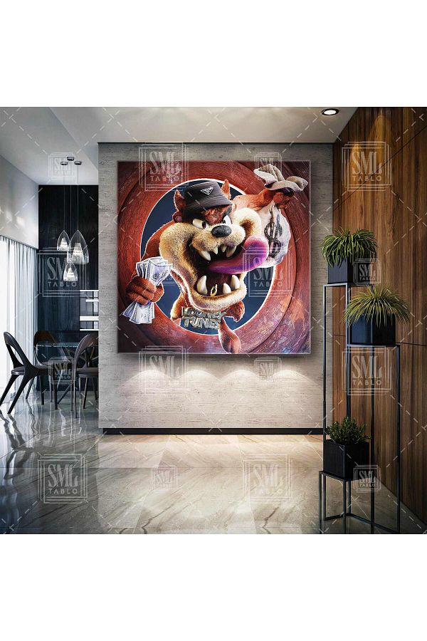 SML TABLO-Golden Gear Tasmanian Devil Square Canvas Print 1