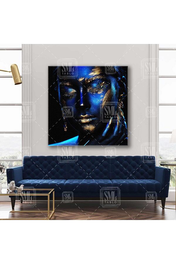 SML TABLO-Machiaj auriu Manechin pictat pe corp bleumarin Make Up Square Canvas Print 1