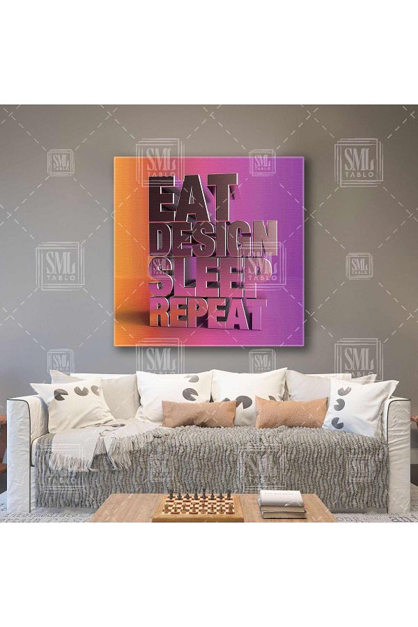 SML TABLO-Pink Ye Design Sleep Repeat Eat Design Sleep Repeat Designer Motivational Square Canvas Print 1
