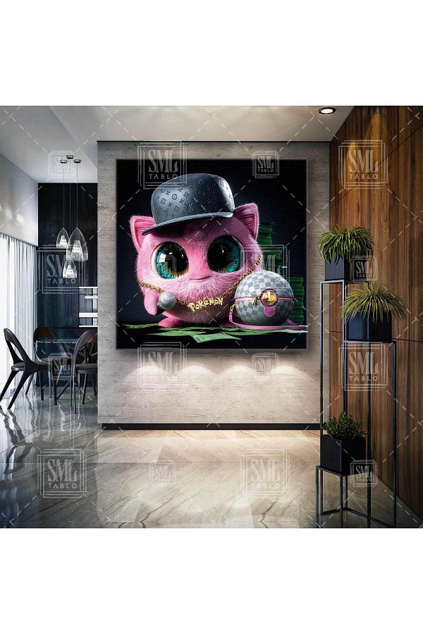 SML TABLO-Jigglypuff Pink Cute Pokemon Square Canvas Painting with Microphone 1