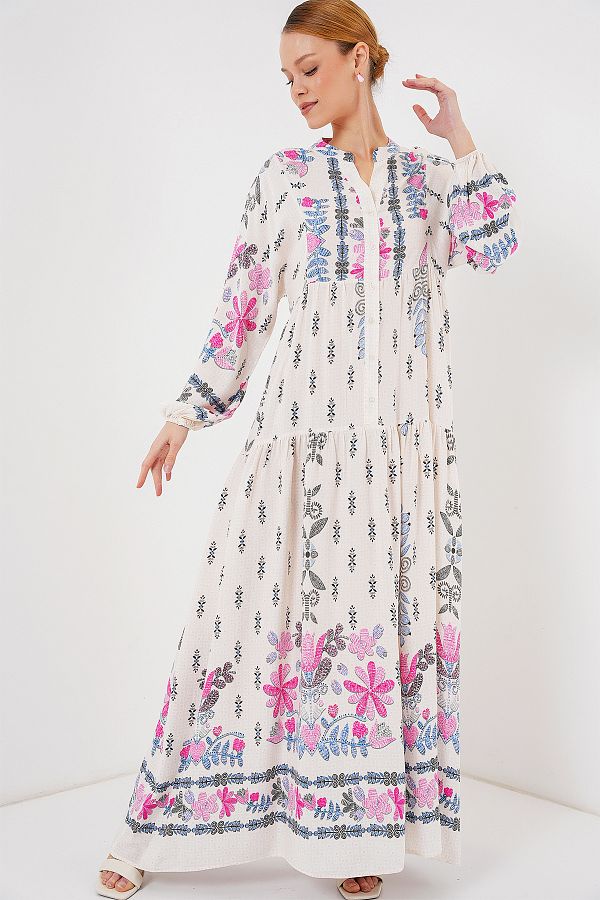 Bigdart-2423 Authentic Patterned Hijab Dress - C. Pink 1