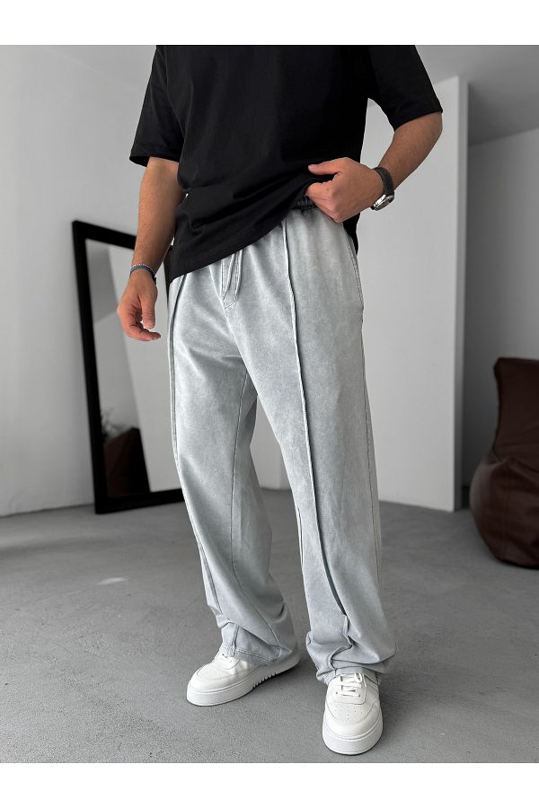 BYBASICMAN-Light Gray Stitched Washed Baggy Tracksuit Pm-073 1