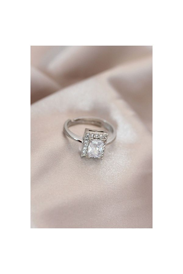 Marsilyan-Adjustable Silver Color Metal Zircon and Crystal Rectangle Model Ring - TJ-BYK2067 1