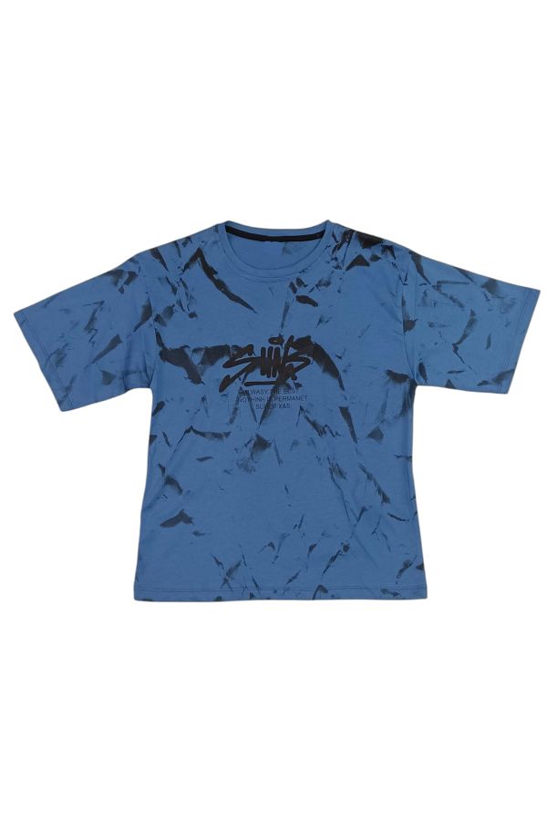 İrem Çocuk Giyim-Boy's Suits Oversize T-Shirt with Text Pattern on Front and Back 1