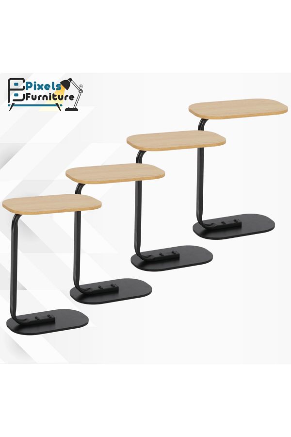 PixelsFurniture-Set of 4 Pixel Furniture C-Shaped Side Table for Sofa and Bed, Table with Solid Metal Bases 1