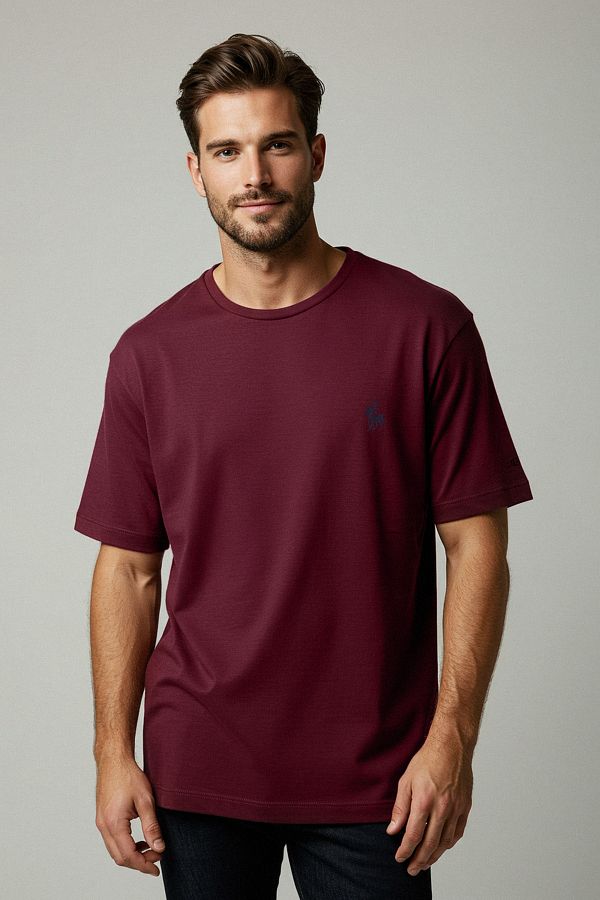 Trendyol Collection-Burgunderrot Normales T-Shirt aus 100 % Baumwolle mit Stickerei TMNSS24TS00056 1