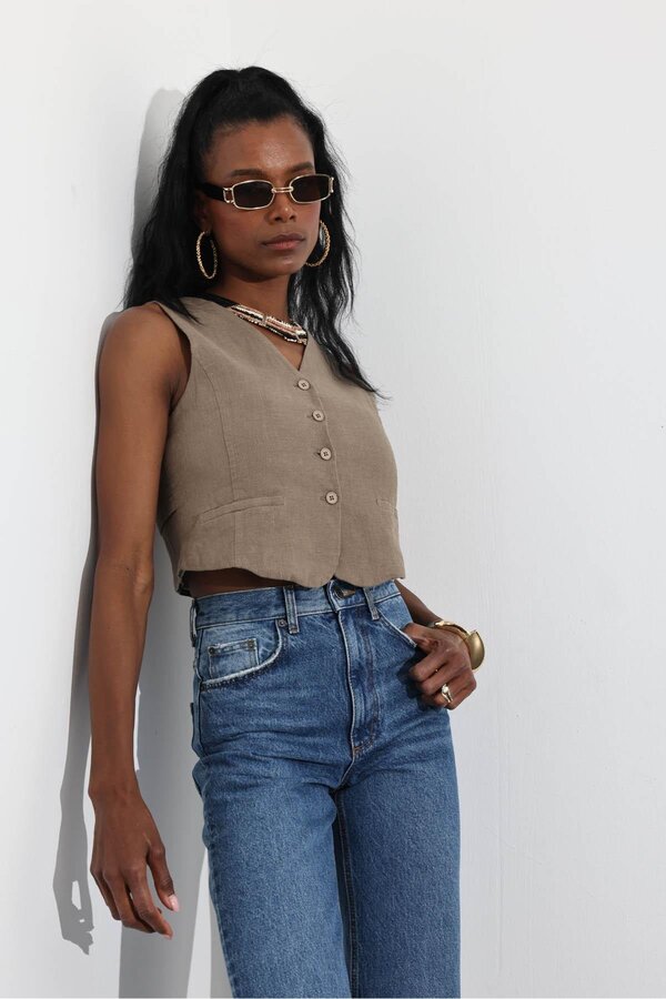 5in1Canpolat-Mink Buttoned Linen Vest 6018 1