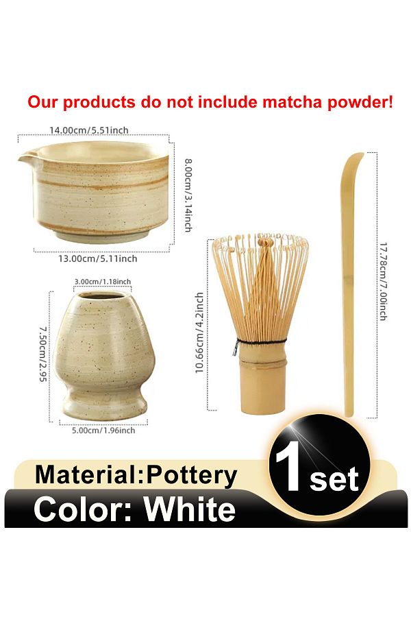Choice-White 4pcs Japanese Matcha Tea Set Safe Bamboo Whisk Teaspoon Tea Sets Indoor Beverage Shop Tea-maki 1
