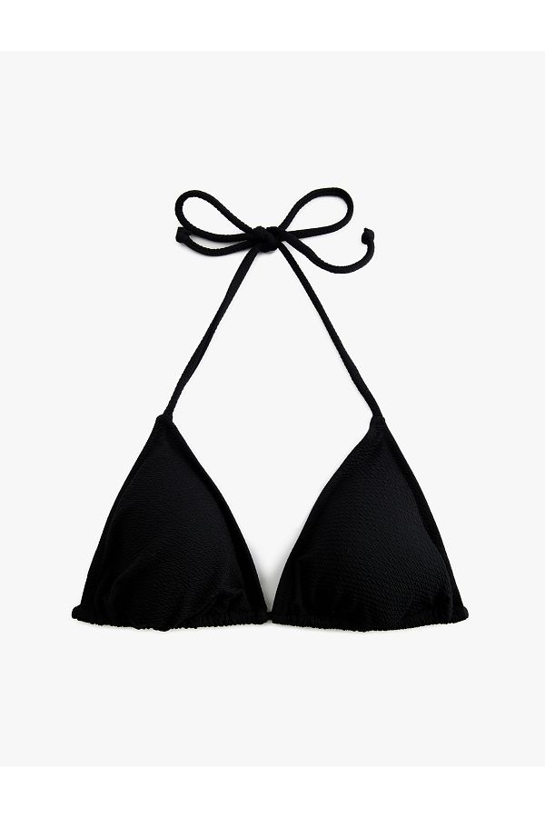 Koton-Textured Triangle Halter String Bikini Top 1