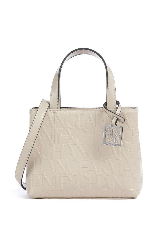 Armani Exchange-Women's Brand Logo Patterned Zippered Shoulder Strap Ecru Shoulder Bag 942647   Cc793-U1092 1