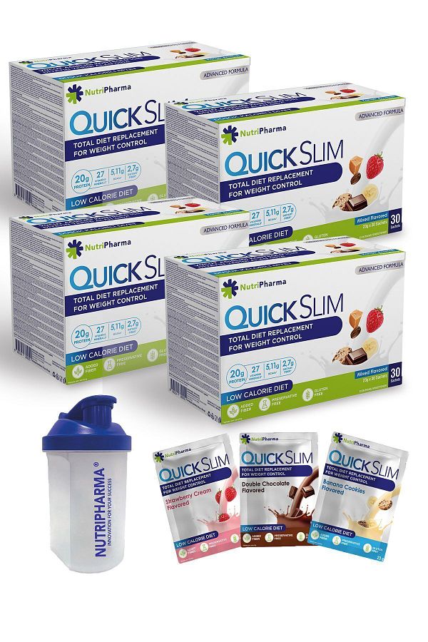 NUTRIPHARMA QUICK SLIM-High Protein Shake - 120 Sachets - Shaker Gift - Meal Powder 1