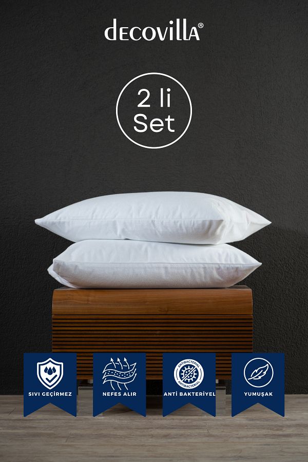 Decovilla-Micro Zippered Pillow Mattresses Liquid Proof Set of 2 Pillow Protector 50X70 1