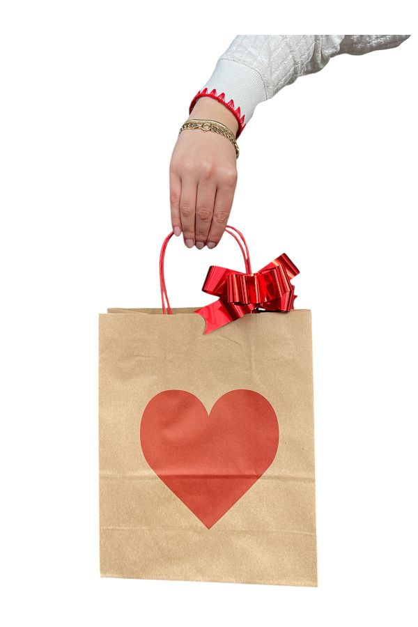 HUR-AY PACK-25 Pcs / ! !!! Small Size! !!!! /Kraft over Heart Printed Paper Bag/Red Twisted Handle / 18X24 cm 1