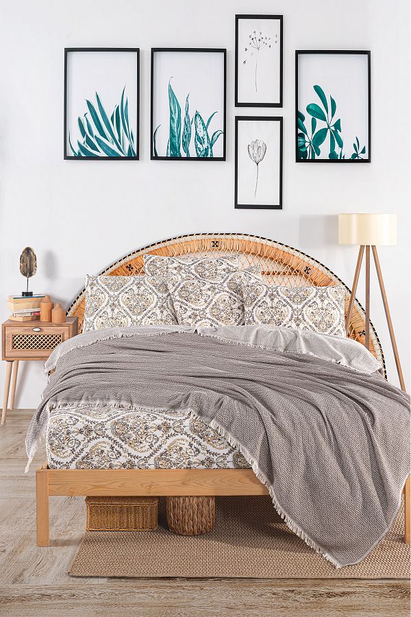 Evimemoda-Double Pique Set with Elastic Sheets Code Oslo Brown 1