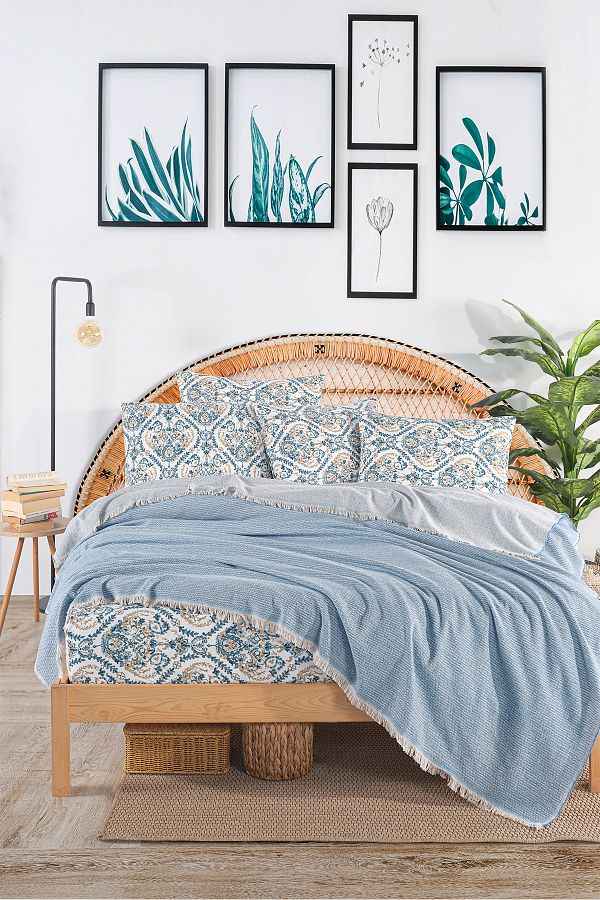 Evimemoda-Double Pique Set with Elastic Sheets Code Oslo Blue 1