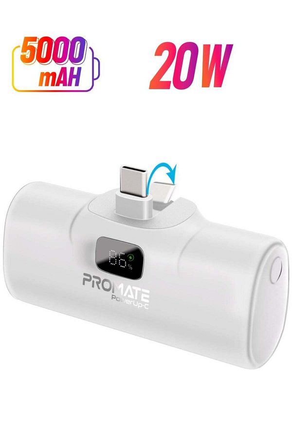 Promate-Power Bank 5000mAh with Built-in USB-C Connector, Fast Charging, 20W USB-C Power Delivery, L 1