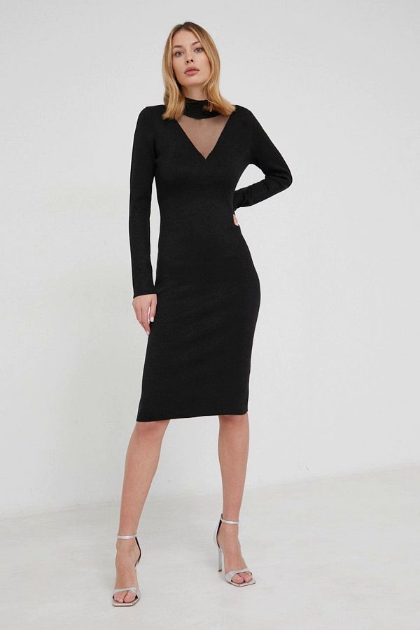 Guess-Rochie midi tricotata Guess cu segment transparent Negru L INTL 1