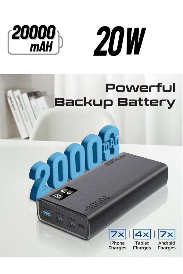 Promate-بنك طاقة بروميت فائق النحافة مع مدخل/مخرج USB-C بقوة 20 وات ومخرج QC 3.0 1