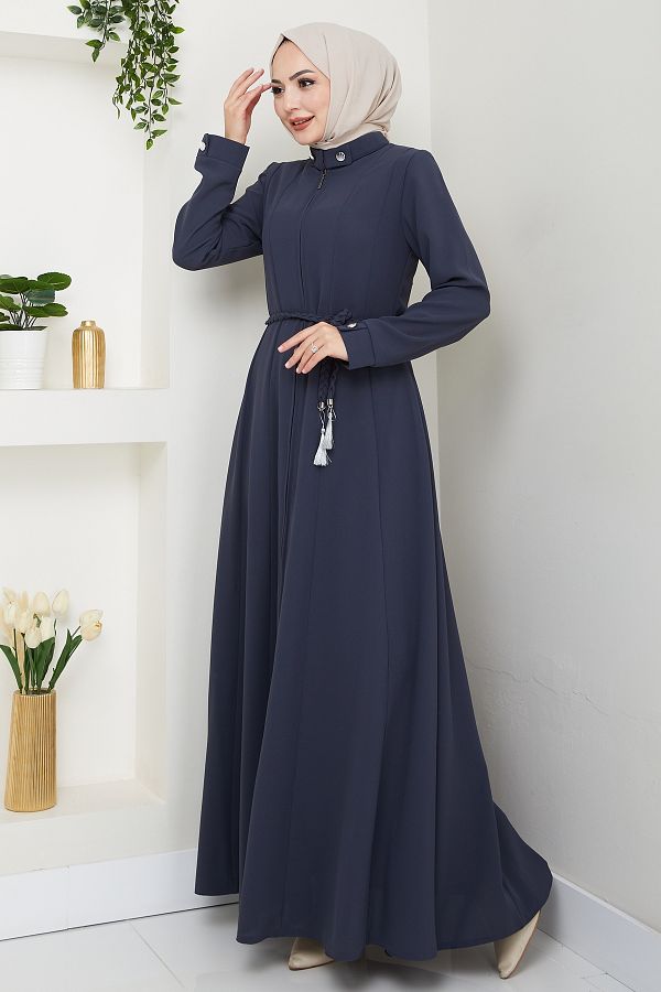 InStyle-Sivya طوق زر Cummerbund محبوك رمادي غامق Ferace 1