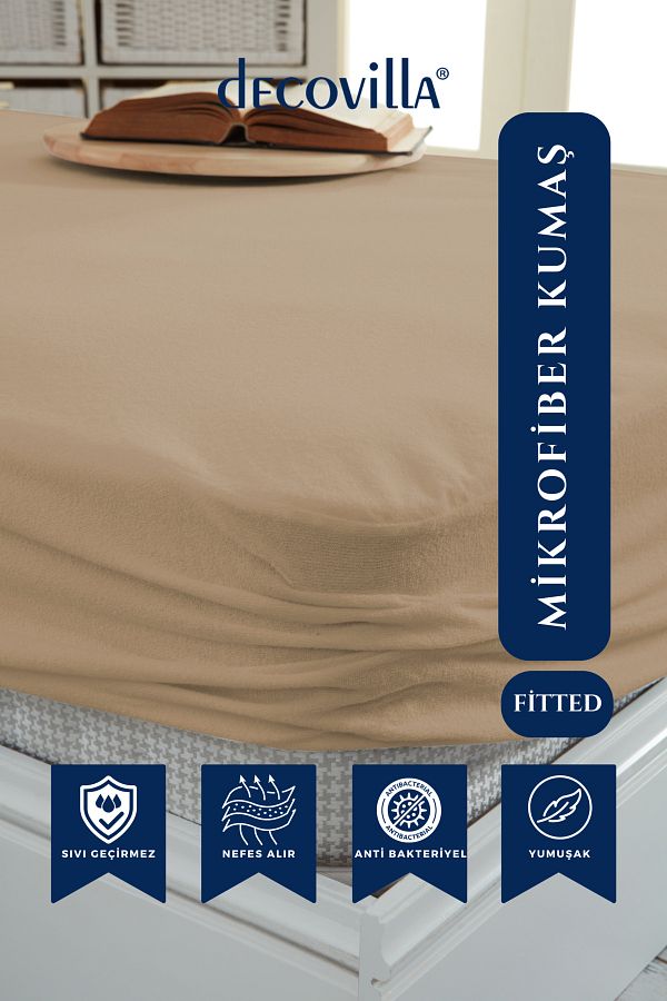 Decovilla-Mikro felszerelt Full Edge vízálló matracvédő matracvédő lap homokbézs 1
