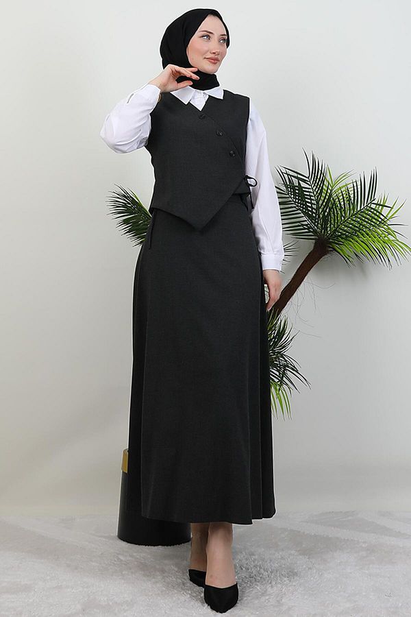 GİYZAMİLA-Skirted Asymmetrical Suit Dark Gray 1