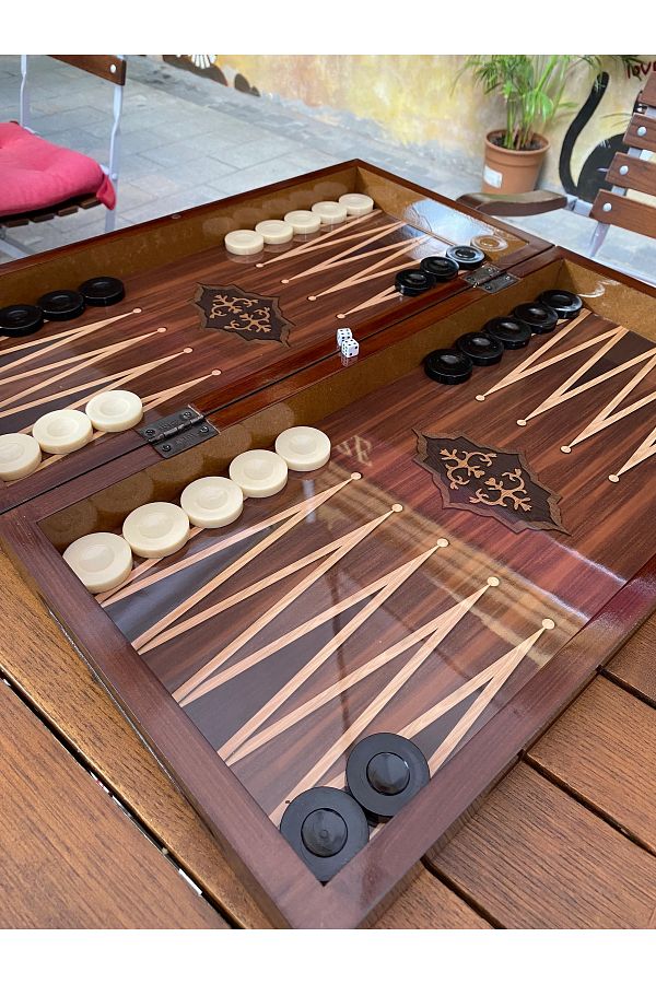 E orient-Large Size 50cm Walnut Veneer Patterned Premium Wooden Backgammon Set - Wooden Chess Set 1