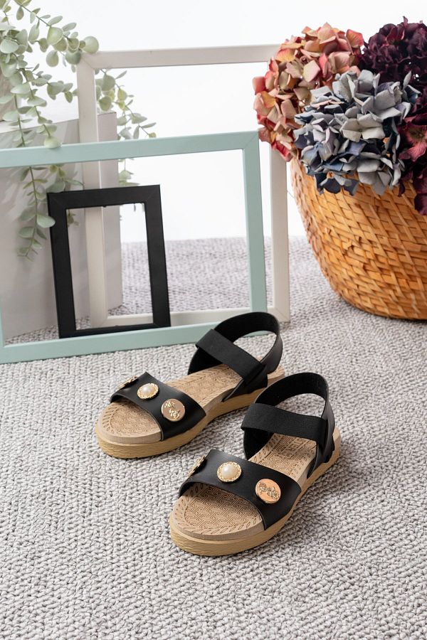 Slipcat-Stone Detailed Velcro Women's Sandals 1