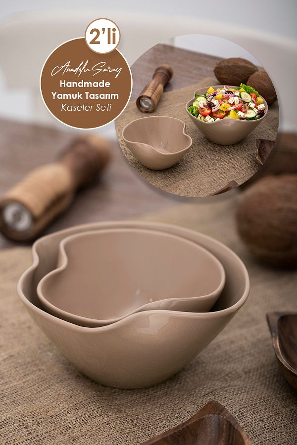 Anadolu Saray-2Pcs Nordic Trapezoid Design Ceramic Bowl Set of 2 Modern Style Serving & Salad Presentation Bowl 1