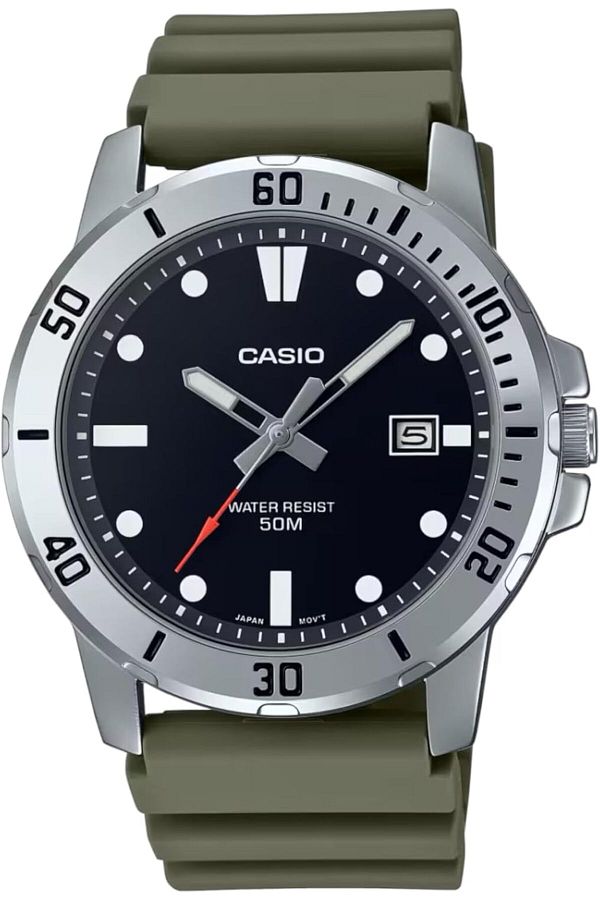 Casio-Men's Analog Watch with Black Dial and Green Strap - Model MTP-VD01-3EVUDF 1