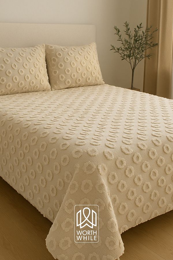 WorthWhile-Nora Double Bedspread 240X260 |   Cappuccino Chenille Fabric, Ring Pattern, Soft Texture 1