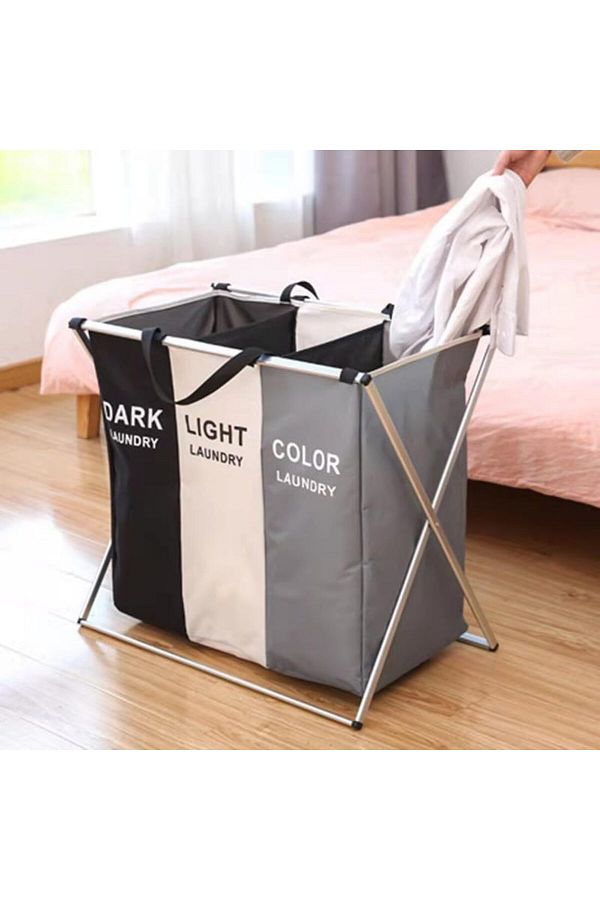 1st-Large Collapsible Laundry Basket with 3 Sections and Handle for Bathroom 1