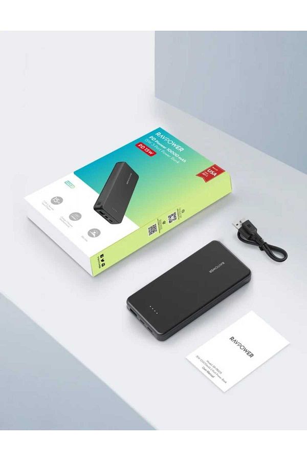 RavPower-بطارية راف باور 10000 ملي امبير بمنفذ تايب سي ومنفذ مايكرو ومنفذ USB بقوة 15 واط 1