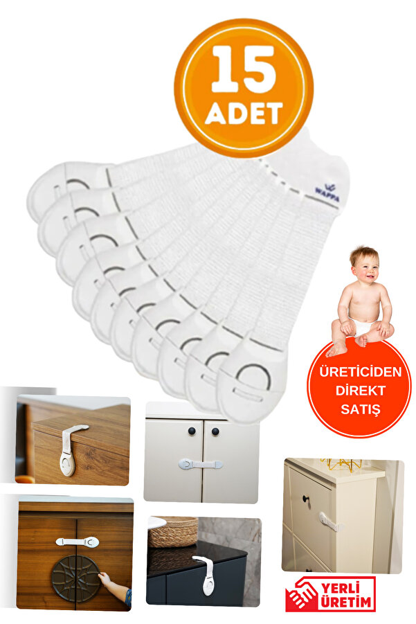 WAPPA 15 Adet Bebek Çocuk Güvenlik Dolap Ve Çekmece Kilidi Çok Amaçlı Çocuk Kilit Süper Üstün Yapışma