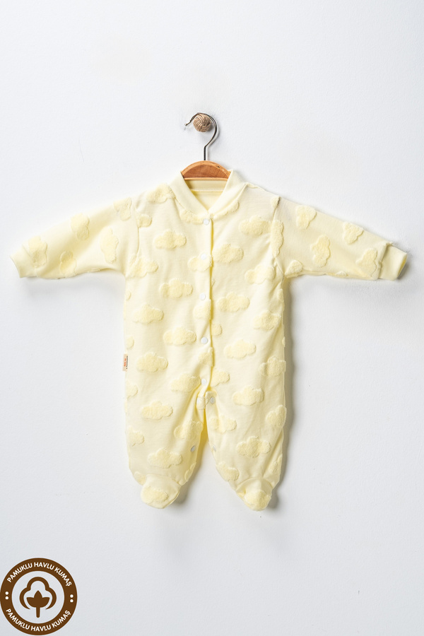 Miniel Unisex Bebek Desenli Havlu Kumaş 3-6-9 Ay Pamuklu Patikli Bebek Tulum