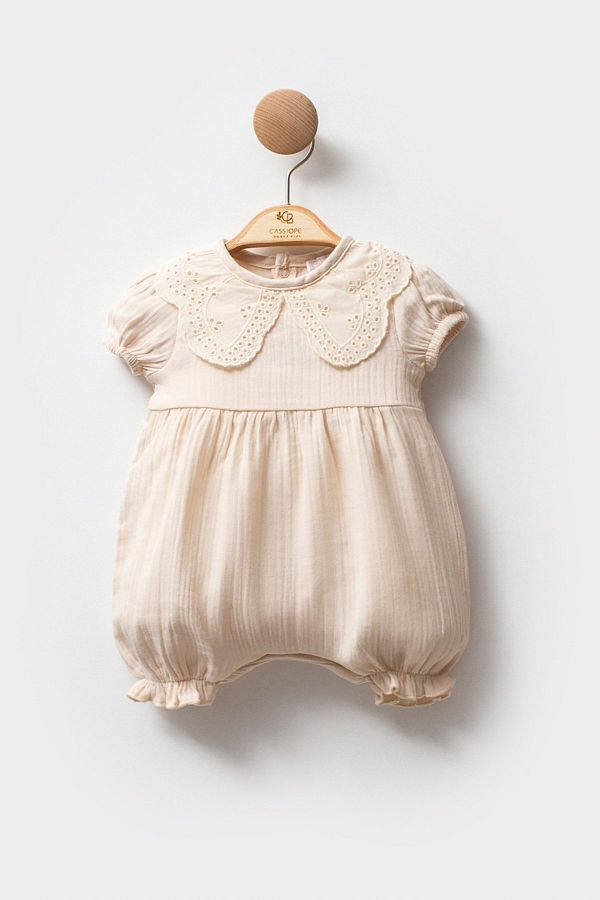 Cassiope-Short Sleeve Lace Collar Detailed Summer Cotton Elastic Leg Ruffled Baby Girl Jumpsuit 1